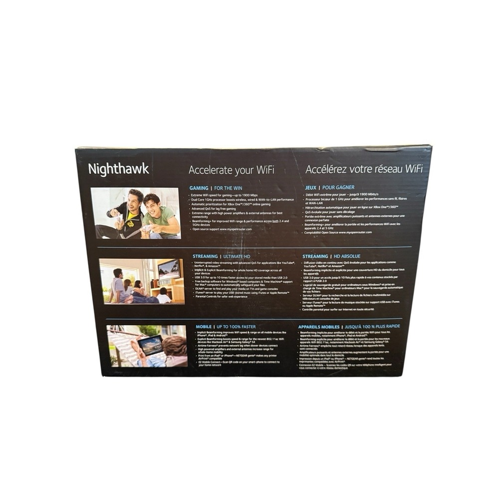 Netgear Nighthawk AC1900 Smart WiFi Router, Model R7000 Gaming Streaming - Picture 2 of 4